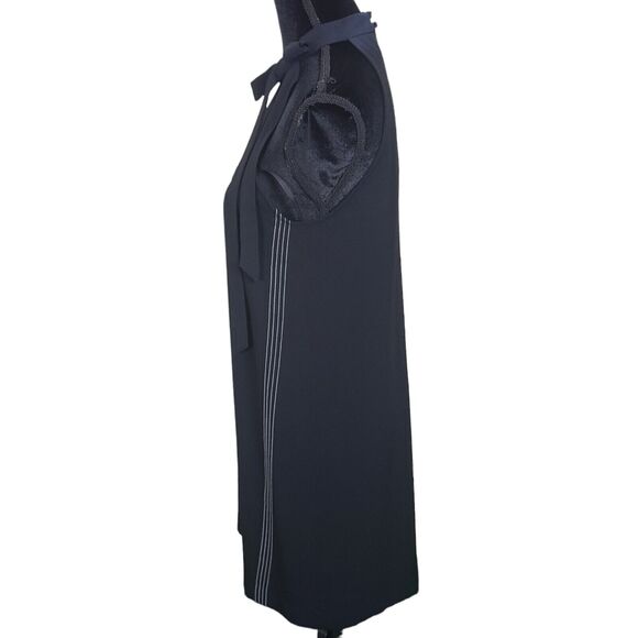 Ann Taylor Dress 8 Black White Stitch Bow Tie Neck A-Line Clueless Preppy Read - Picture 2 of 13